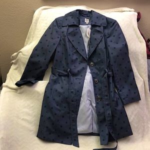 NEW!! Anne Klein Blue Polka Dot Trench Coat